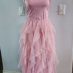 SHEIN Dusty Rose Strapless Dress, Fluffy Tule skirt